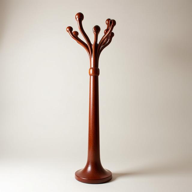 Cabide de pé 'Rossio' elegante em madeira de cerejeira com vários braços, um toque escultórico para qualquer entrada.